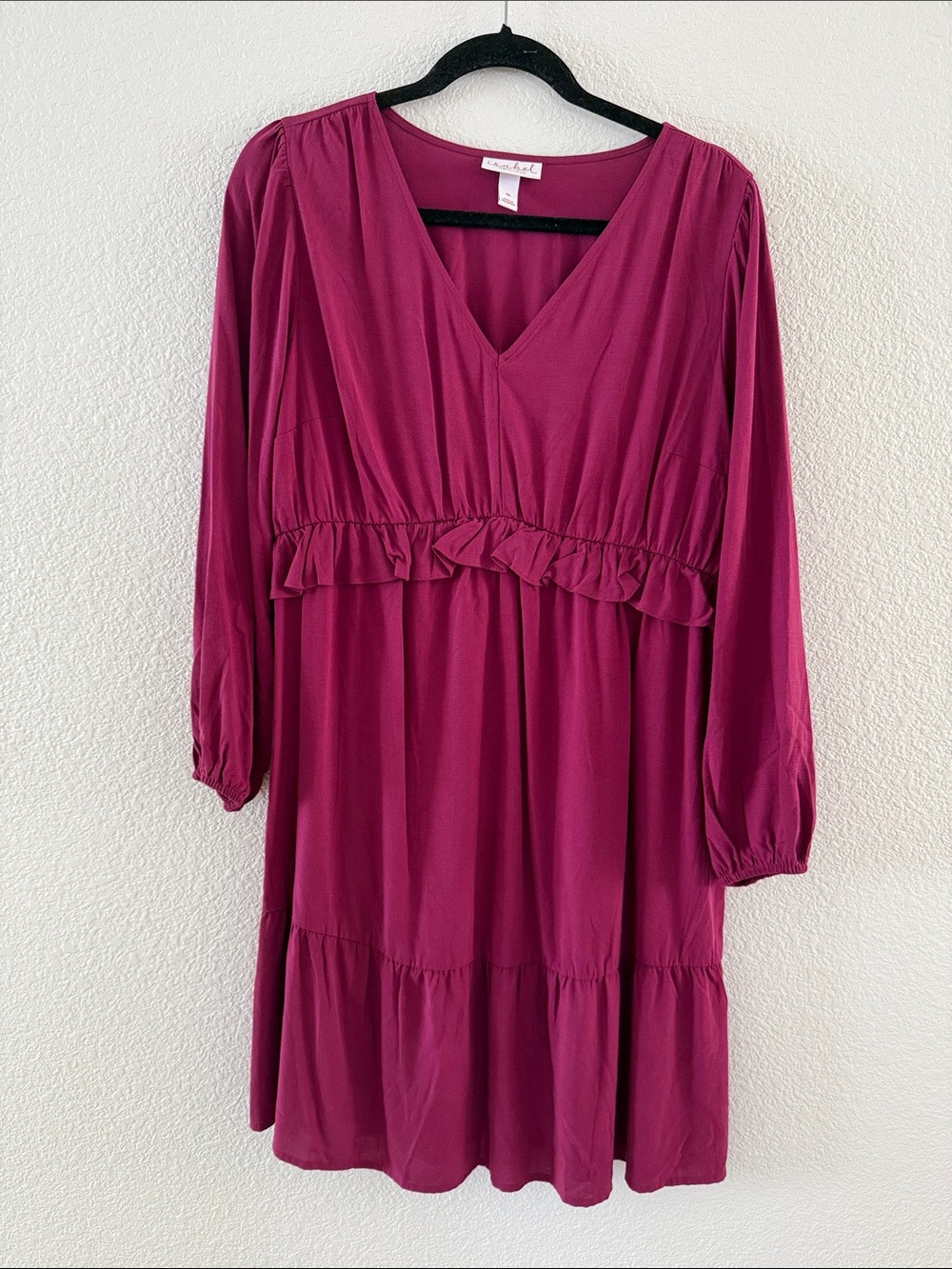 Maternity V-Neck Ruffle Empire Long-Sleeve Dress